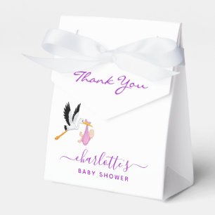 Girl pink purple white stork baby shower favor boxes