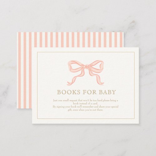 Girl Pink Ribbon elegant Minimalist Books for baby Enclosure Card