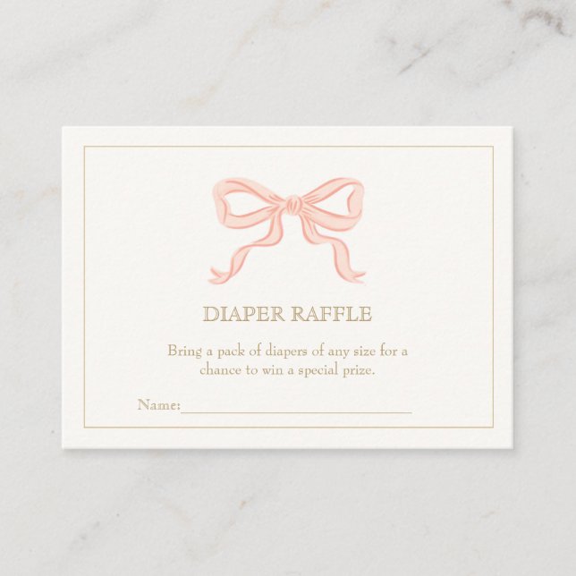 Girl Pink Ribbon elegant Minimalist Diaper raffle Enclosure Card (Front)