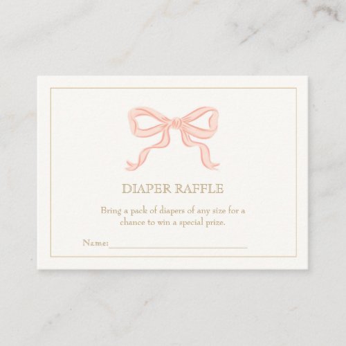 Girl Pink Ribbon elegant Minimalist Diaper raffle Enclosure Card