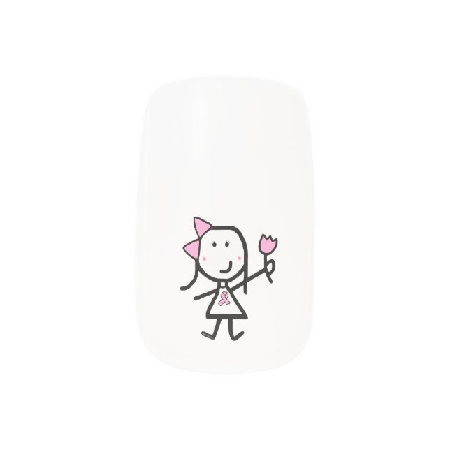 Girl & Pink Ribbon Minx Nail Art (Right Thumb)