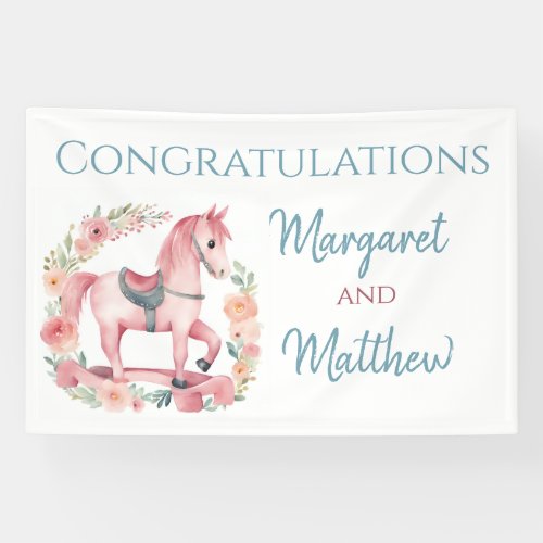 Girl Pink Rocking Horse Baby Shower Party Banner
