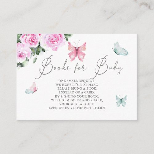 Girl Pink Roses and Butterflies Books for Baby Enclosure Card