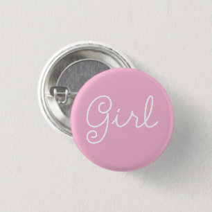Girl Pink Script Baby Gender Reveal Party Button