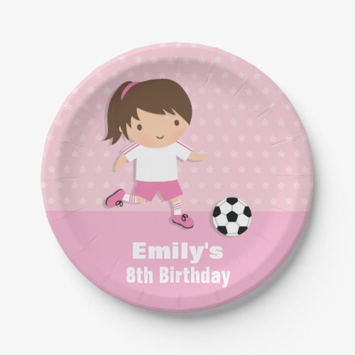 Girl Pink Soccer Birthday Party Supplies Plates