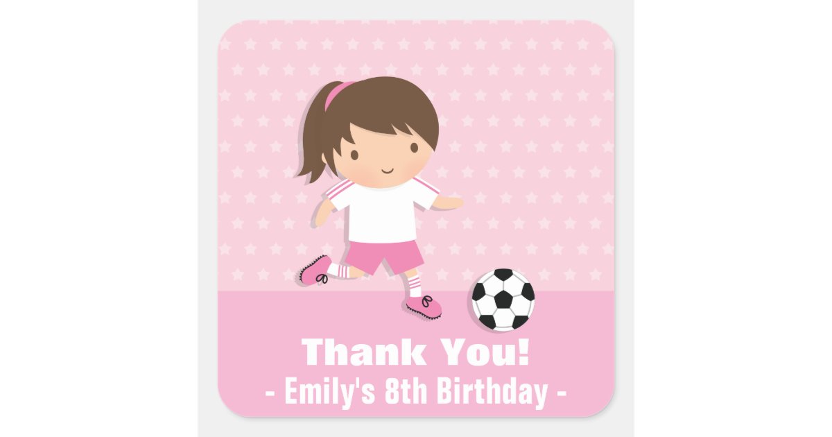 Girl Pink Soccer Birthday Party Thank You Stickers | Zazzle