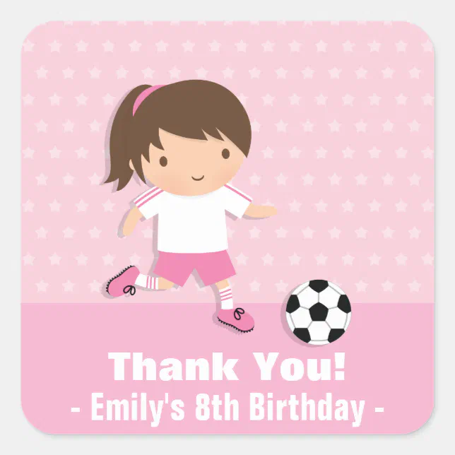 Girl Pink Soccer Birthday Party Thank You Stickers | Zazzle