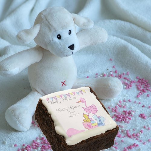 Girl Pink Stork Baby Shower Decorated Brownie