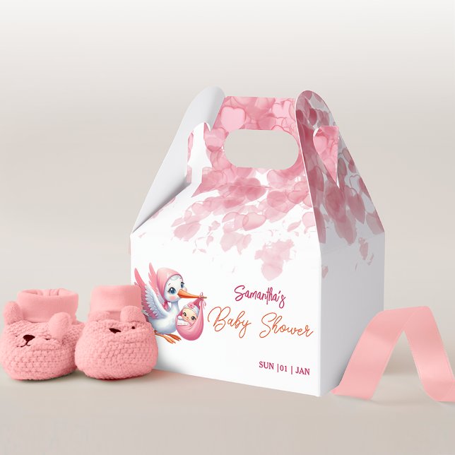 Girl pink stork baby shower Favor Box (Creator Uploaded)