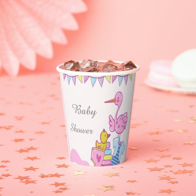 Girl Pink Stork Baby Shower Paper Cup (Insitu)