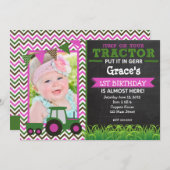 Girl Pink Tractor Birthday Party Invitation (Front/Back)
