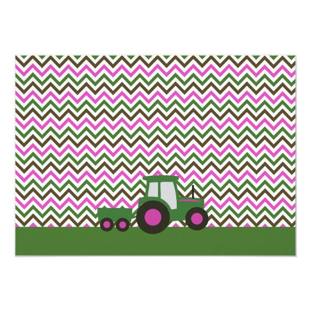 Girl Pink Tractor Birthday Party Invitation