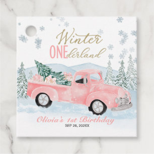 Girl Pink Truck Winter Onederland First Birthday Favor Tags