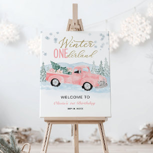 Girl Pink Truck Winter Onederland Welcome Sign