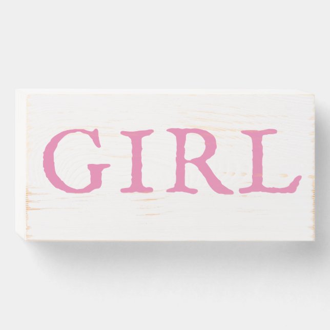 Girl Pink Typography Baby Girl Baby Shower Wooden Box Sign (Front Horizontal)