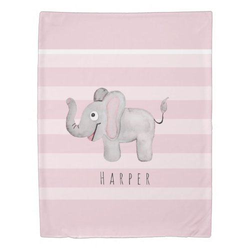 Girl Pink Watercolor Elephant Safari Baby Nursery Duvet Cover