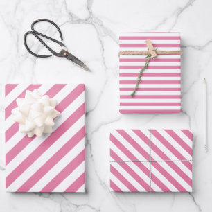 Girl Pink White Stripes Birthday Gift Wrapping Paper Sheets