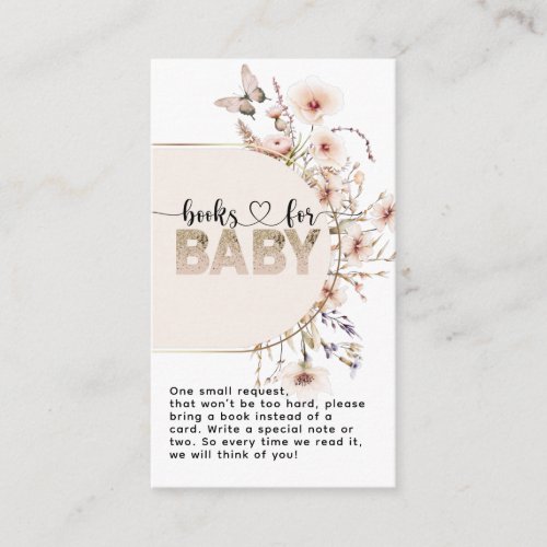 Girl Pink wildflower Baby Shower Bring a Book Enclosure Card
