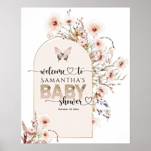 Girl Pink wildflower Baby Shower Welcome sign