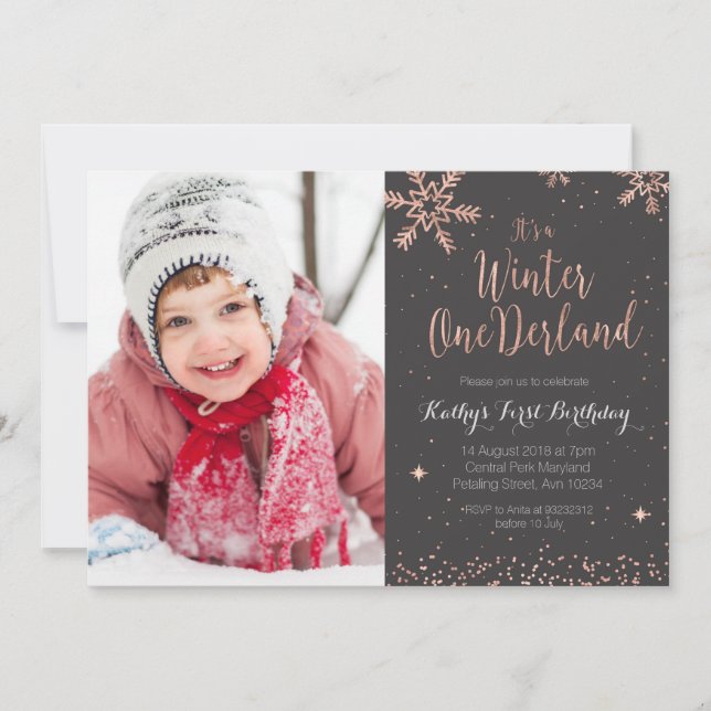 Girl Pink Winter Onederland Invitation (Front)