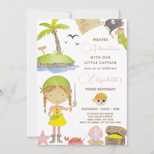 Girl Pirate Birthday Invitation