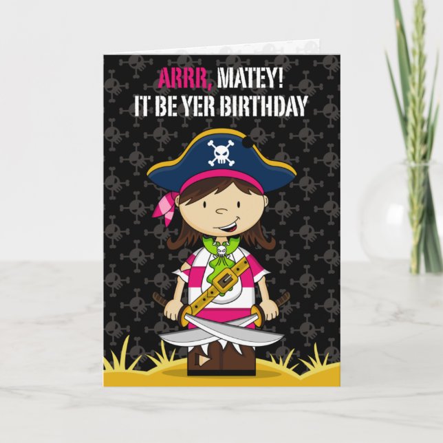 Girl Pirate Captain Greeting Card (Front)