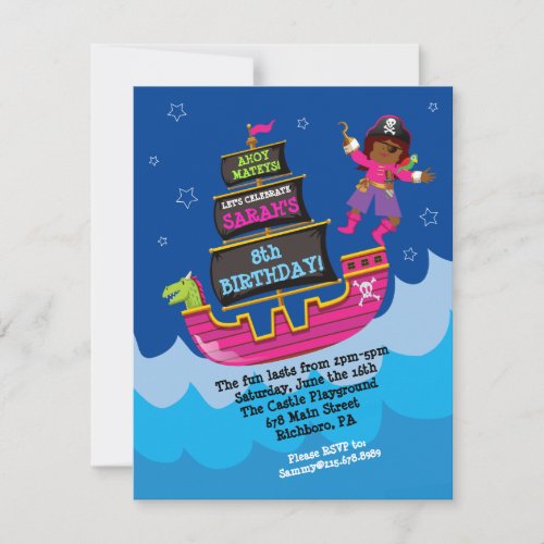 Girl Pirate Dragon Ship Birthday Party Invitation