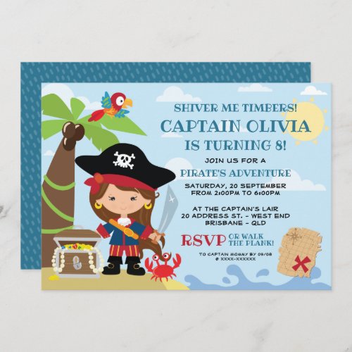 Girl Pirate Party Birthday Invitations
