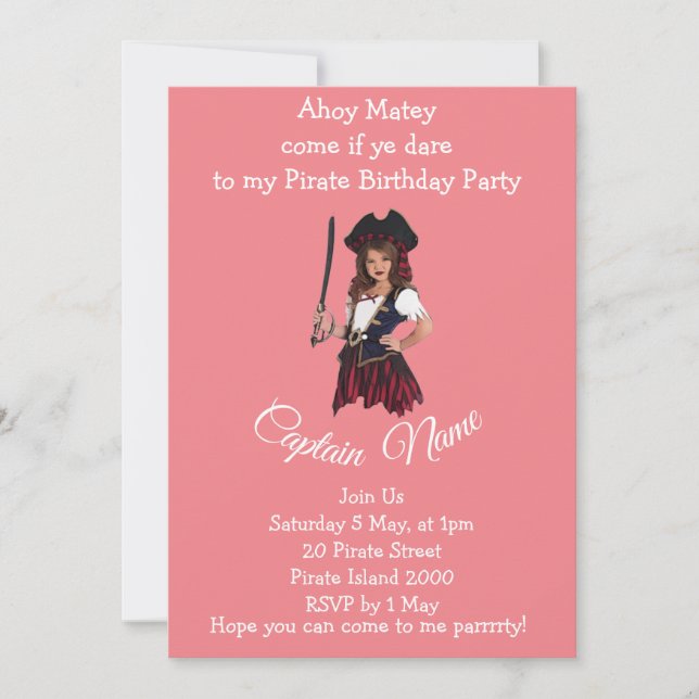 Girl Pirate PINK Theme Invitation (Front)