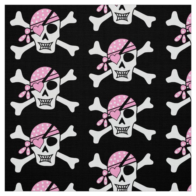 Girl Pirate Skull and Bones Black Fabric (Swatch)