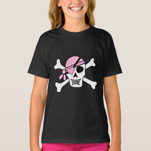 Girl Pirate Skull and Bones Black T-Shirt