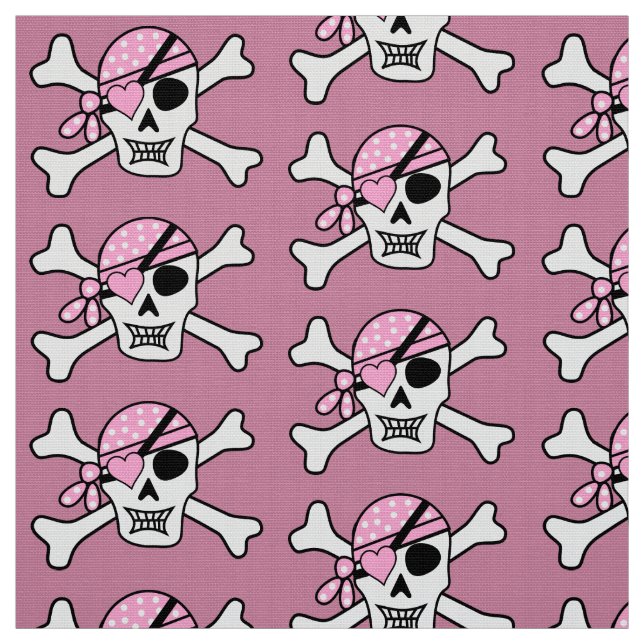 Girl Pirate Skull and Bones Pink Fabric (Swatch)