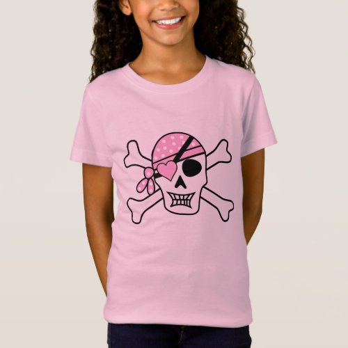 Girl Pirate Skull and Bones Pink T_Shirt