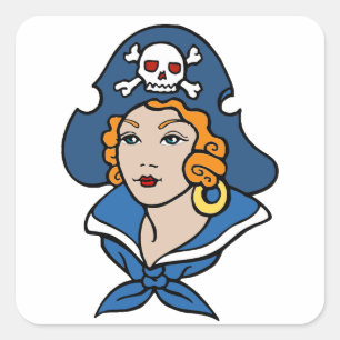 Girl Pirate Square Sticker