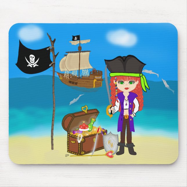 Girl Pirate with Treasure Chest Mousepad (Front)