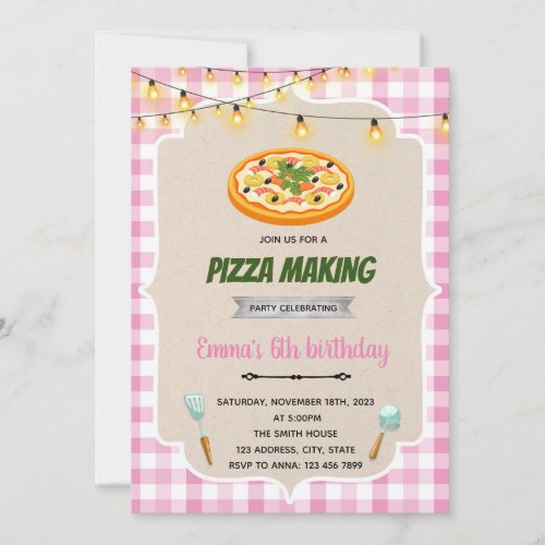 Girl pizza making party invitation