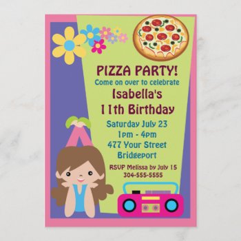 Girl Pizza Party Birthday Invitation by wingding at Zazzle