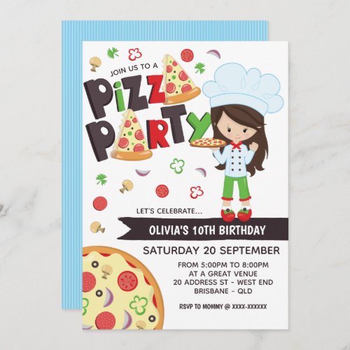 Girl Pizza Party Birthday Invitation