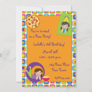 Girl Pizza Party Birthday Invitation