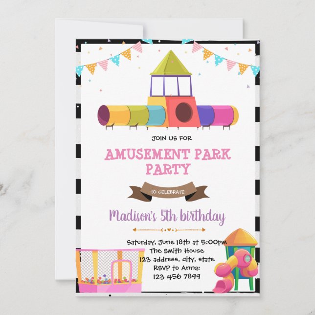 Girl playground birthday party invitation (Front)