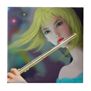 Girl Playing Flute 2 Ceramic Tile