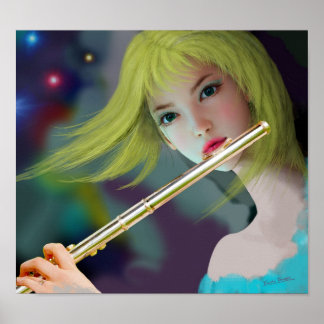 Girl Playing Flute 2 Poster