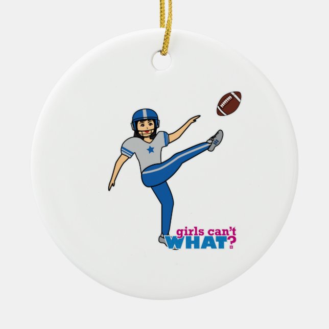 Girl Playing Football - Medium Ceramic Ornament (Front)