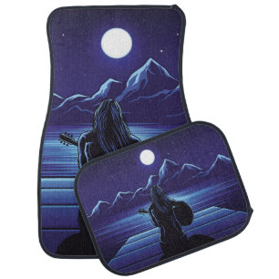 Girl playing guitar of the night guitar,girl,sky,a car floor mat