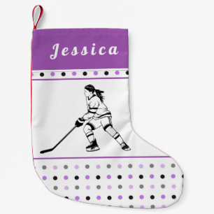 Girl Playing Hockey Player Pink Dotted Kids Name Small Christmas Stocking