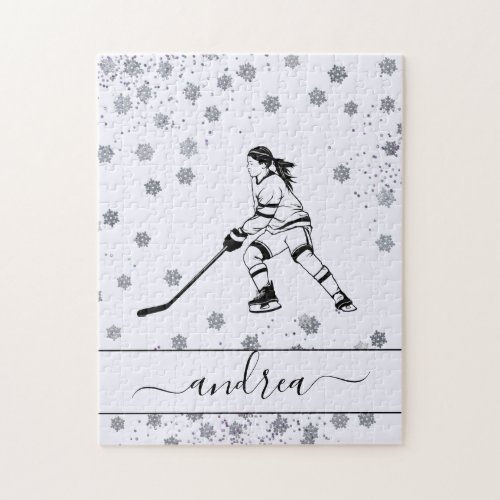 Girl Playing Ice Hockey Team Player Girly Name   Jigsaw Puzzle