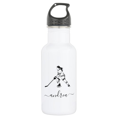 Girl Playing Ice Hockey Team Player Girly Name  Stainless Steel Water Bottle