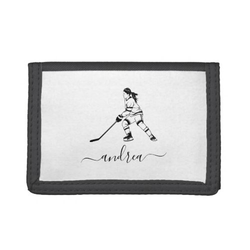Girl Playing Ice Hockey Team Player Girly Name  Trifold Wallet