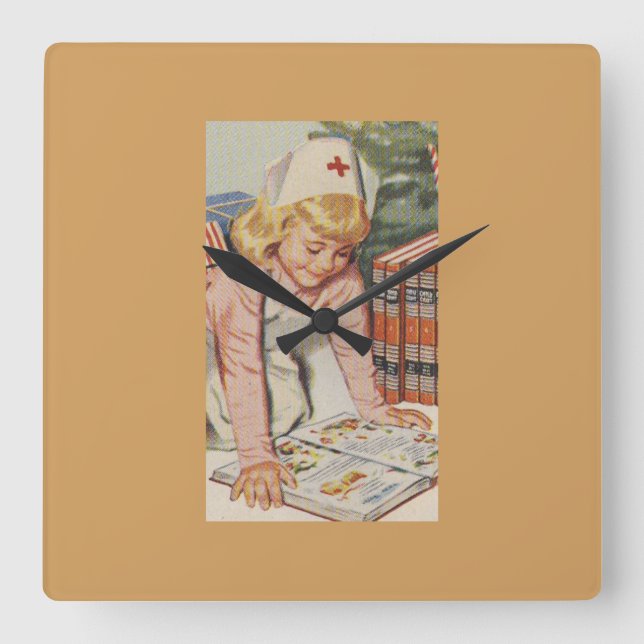 Girl playing Nurse - Retro Square Wall Clock (Front)