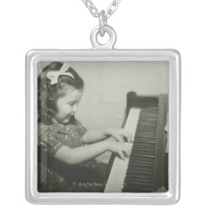 Girl Playing Piano Silver Plated Necklace